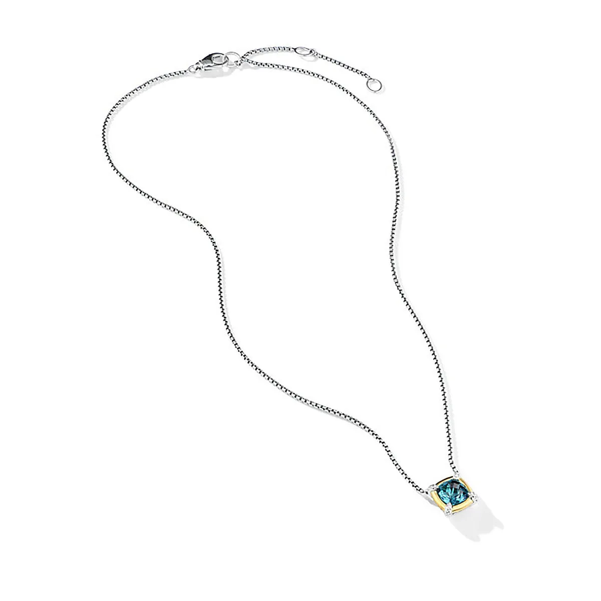 Petite Chatelaine Pendant Necklace with Hampton Blue Topaz, 18K Yellow Gold Bezel and Pave Diamonds