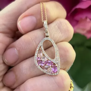 Pink Sapphire, Rose Quartz and Diamond Pendant Necklace