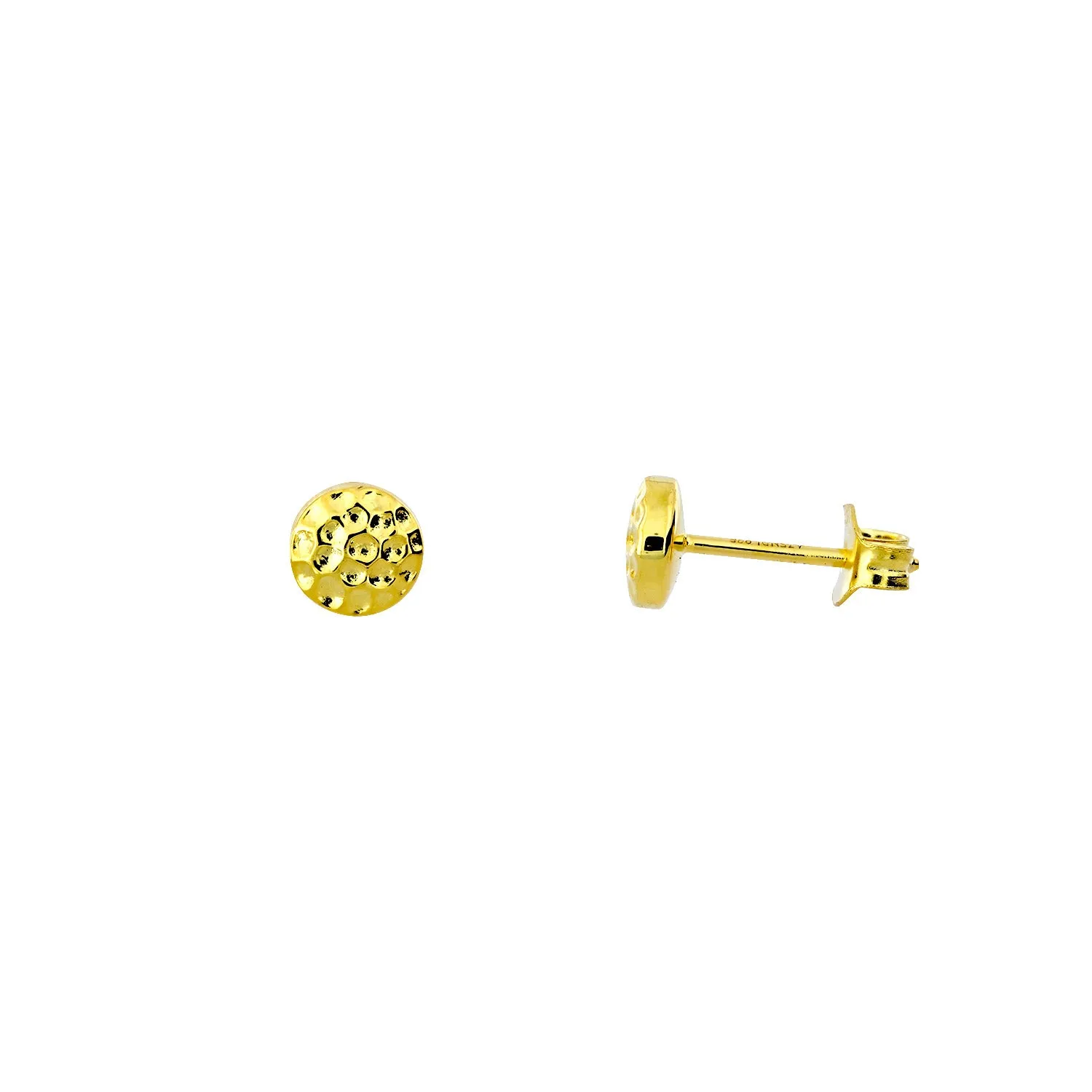 Planished Double Curved Button Stud Earrings - Yellow Gold Vermeil