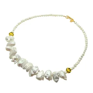 Porcelain Smiley Charm Freshwater Pearl Necklace