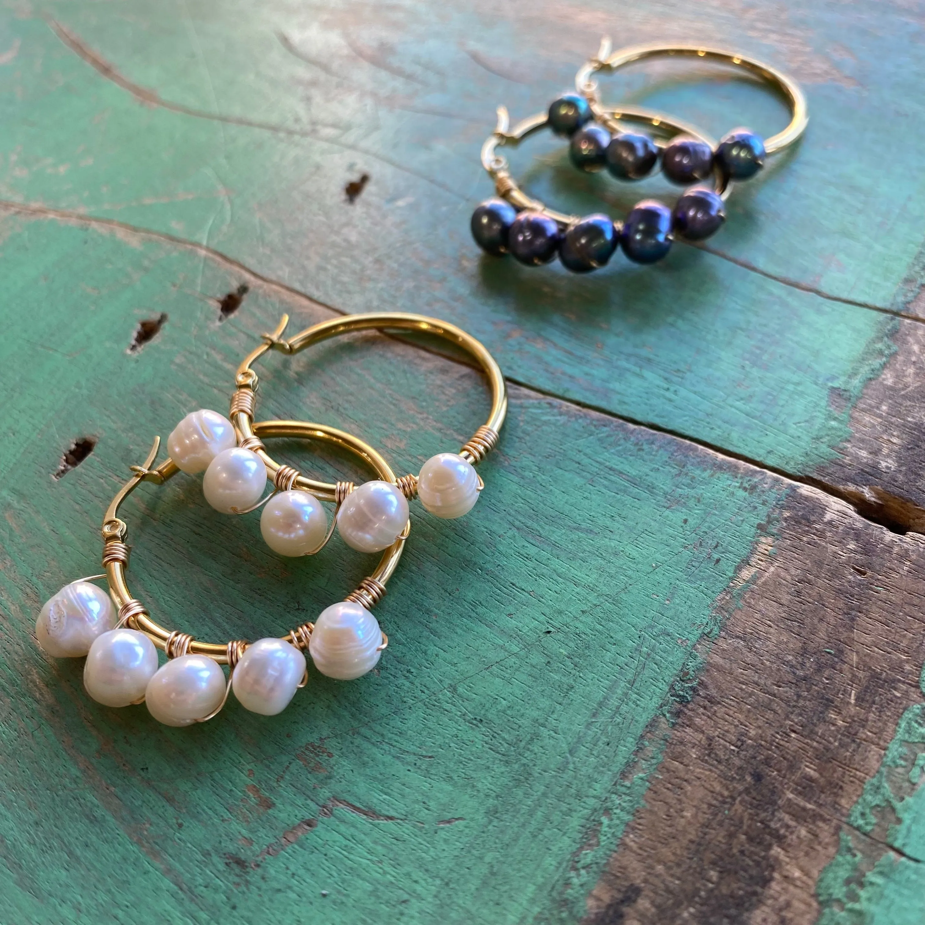 Pretty Pearl Gold Hoop Earrings