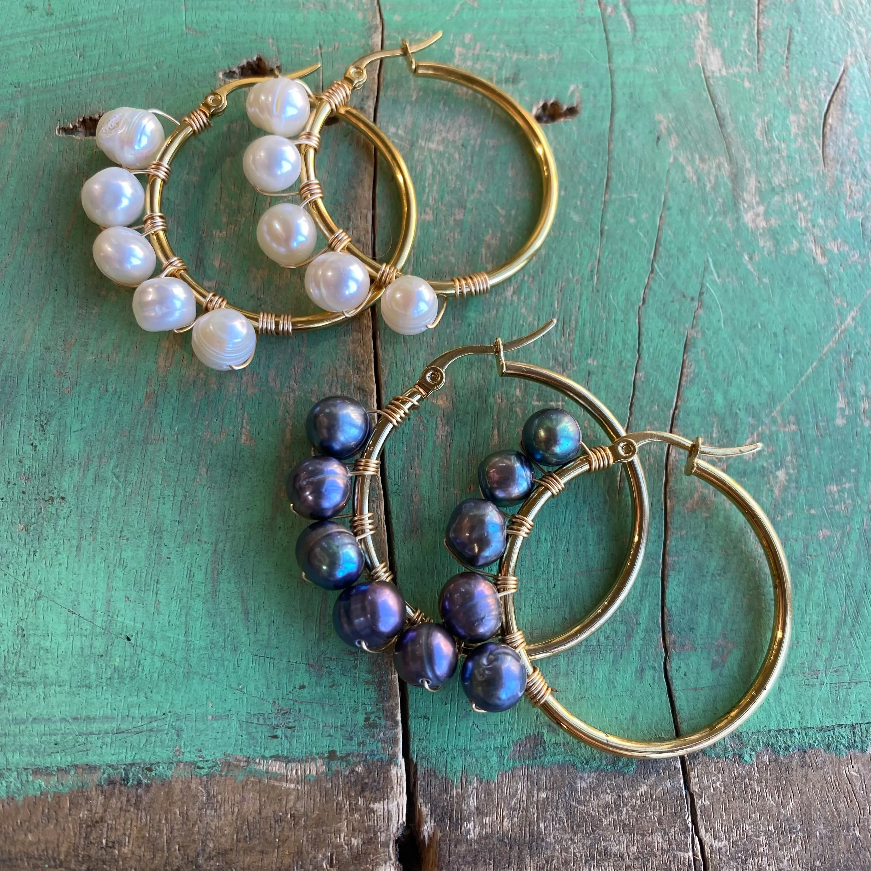 Pretty Pearl Gold Hoop Earrings