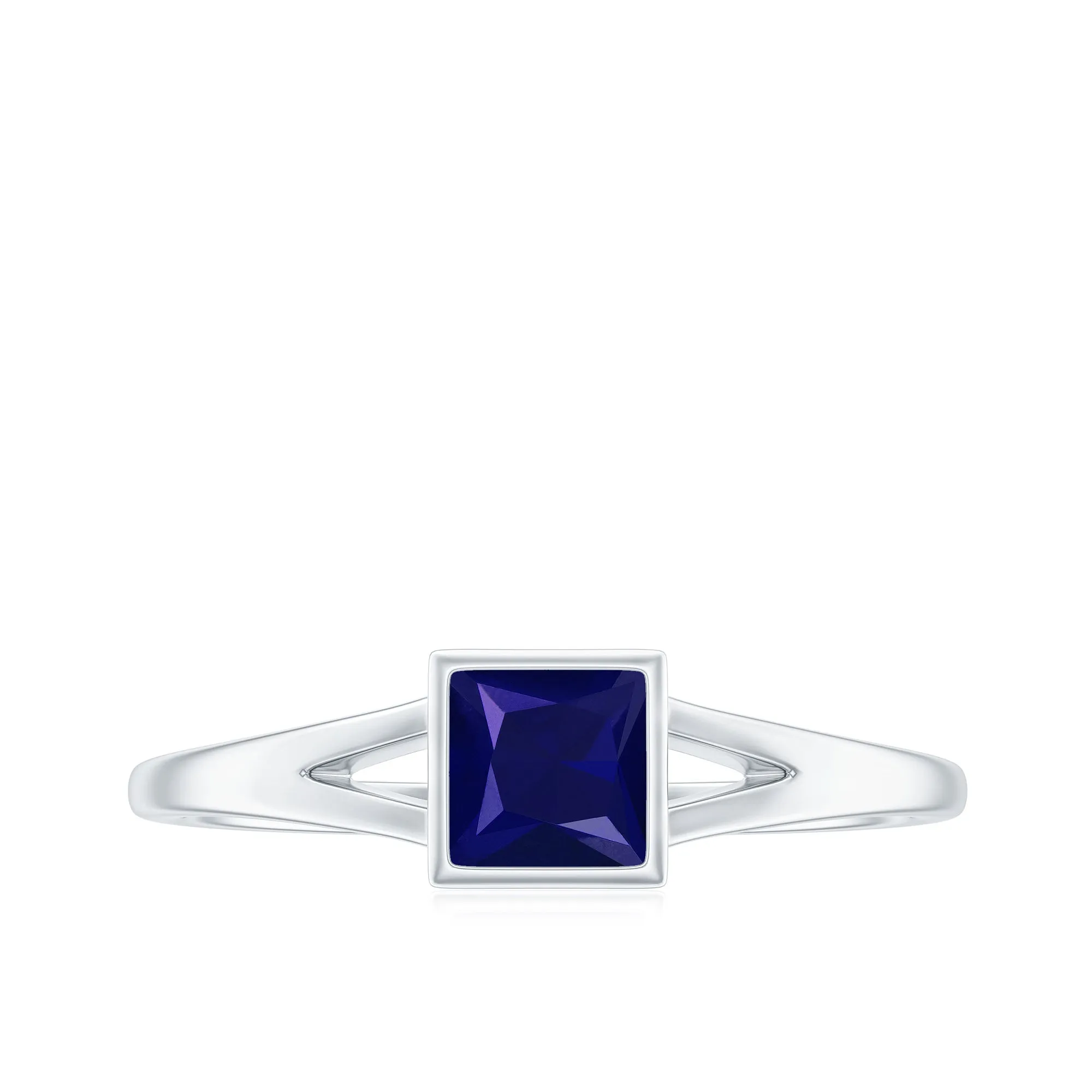 Princess Cut Blue Sapphire Solitaire Promise Ring in Split Shank