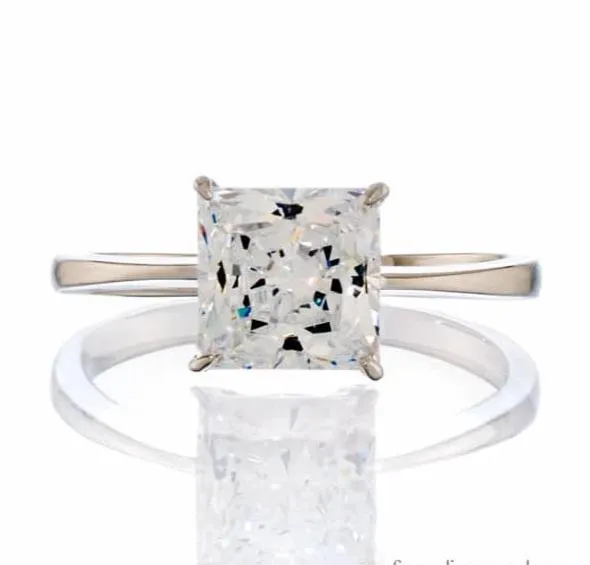 Princess Cut Cubic Zirconia Solitaire Engagement Ring In Sterling Silver