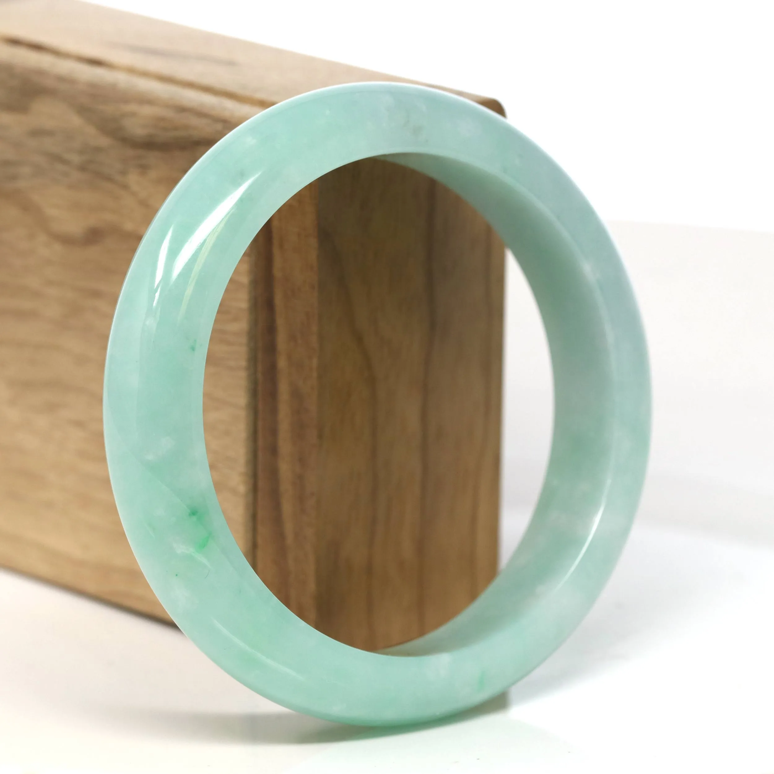 "Classic Princess Half Round" Apple Green Jadeite Jade Bangle (59 mm) #T500