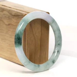 "Classic Round" Blue- Green Jadeite Jade Bangle (55.8 mm) #T438