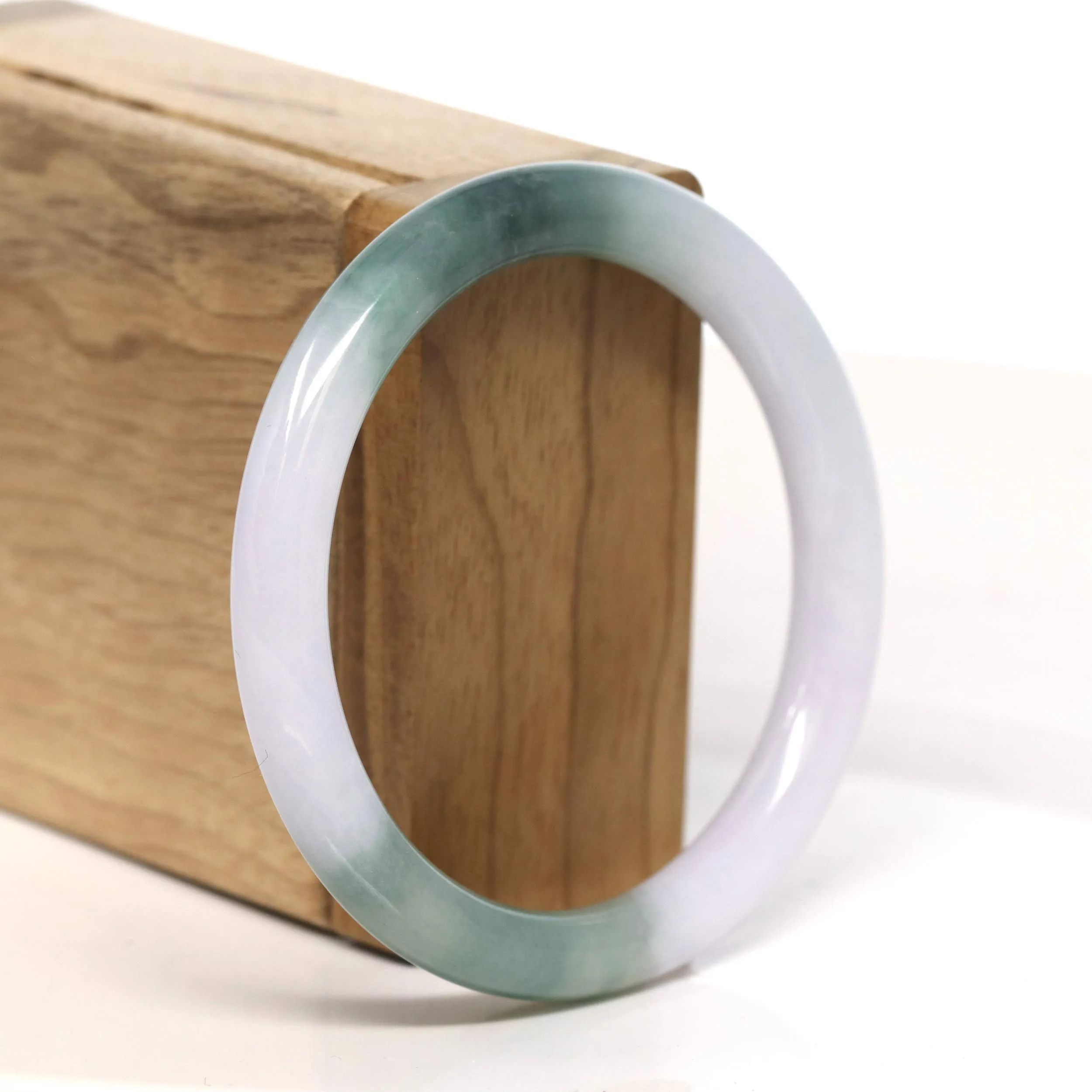"Classic Round" Blue- Green Jadeite Jade Bangle (56.1 mm) #T409