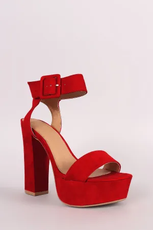 Qupid Suede Open Toe Chunky Platform Heel