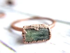 Raw tourmaline ring | Green tourmaline crystal ring