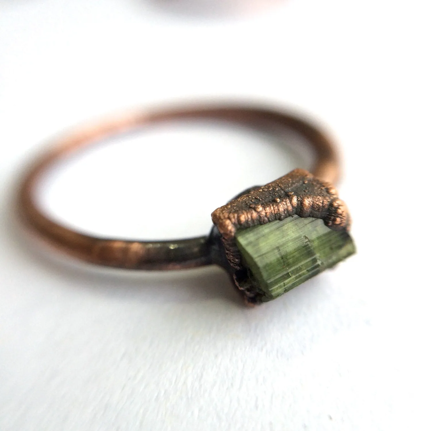 Raw tourmaline ring | Green tourmaline crystal ring