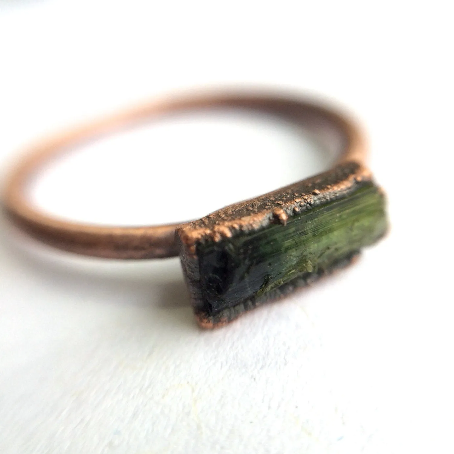 Raw tourmaline ring | Green tourmaline crystal ring