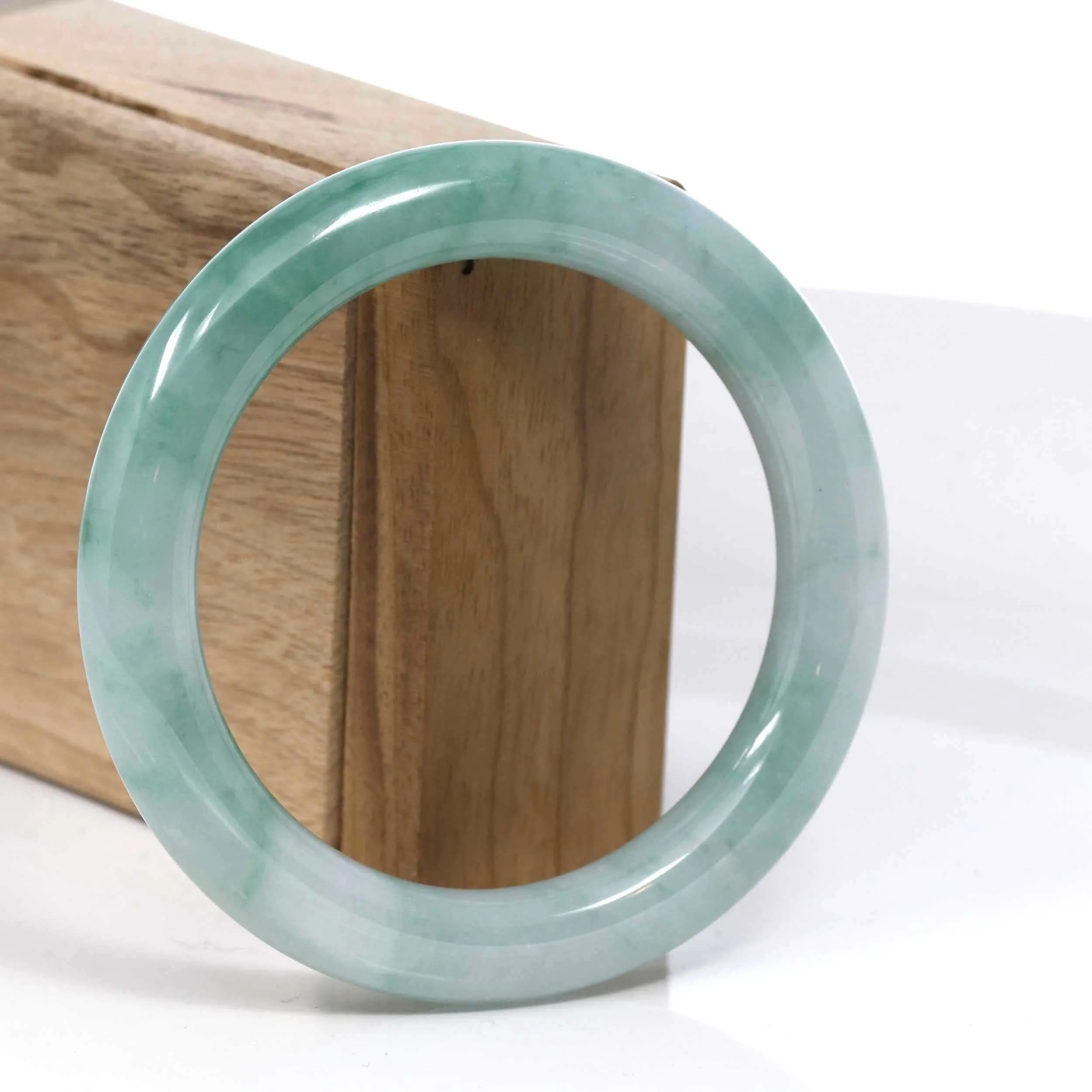 RealJade® Co. Blue Green Classic Real Jadeite Jade Bangle Bracelet (57.30mm) #387