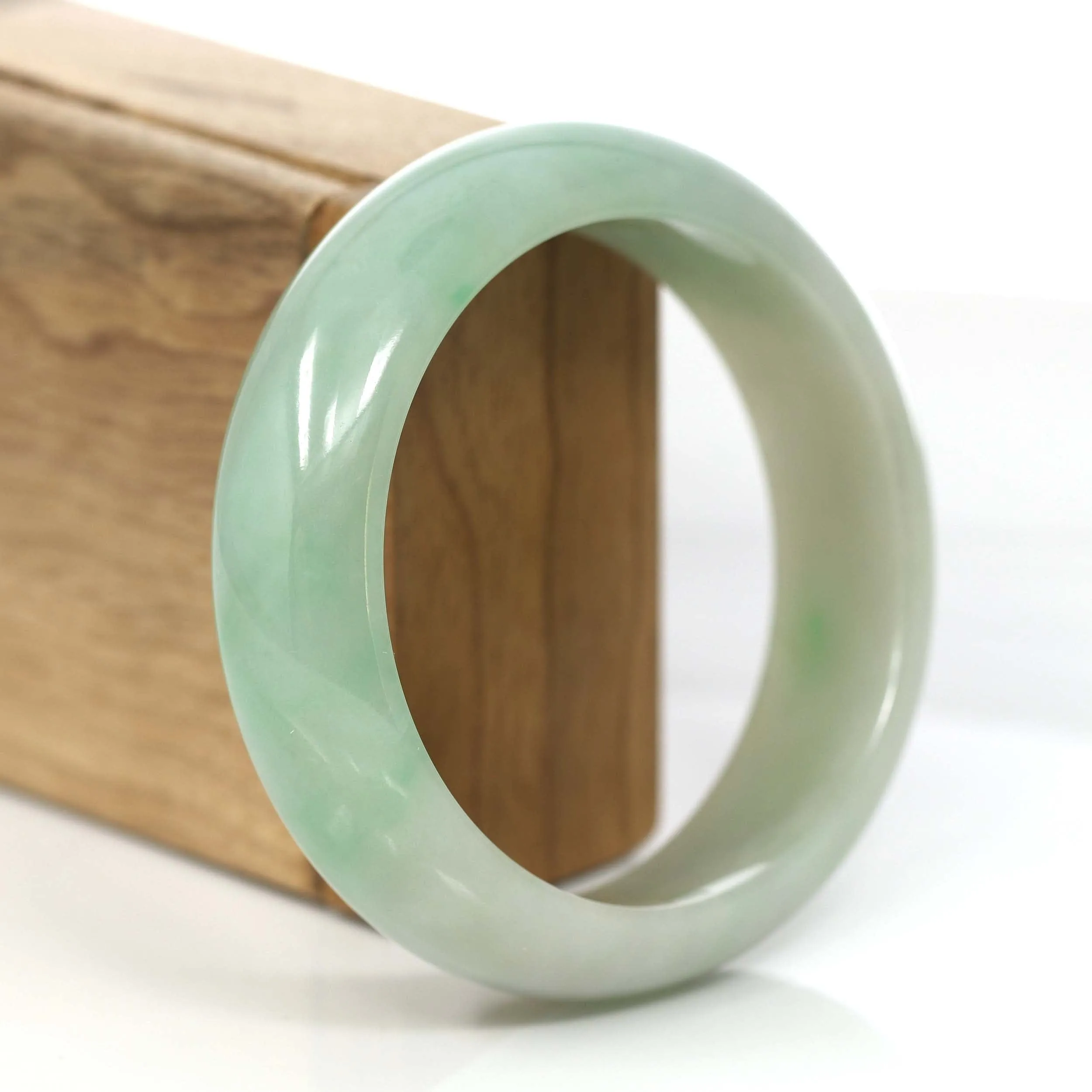 RealJade® Co. Classic Green Natural Jadeite Jade Wider Collectible Bangle Bracelet (59.61 mm) #793