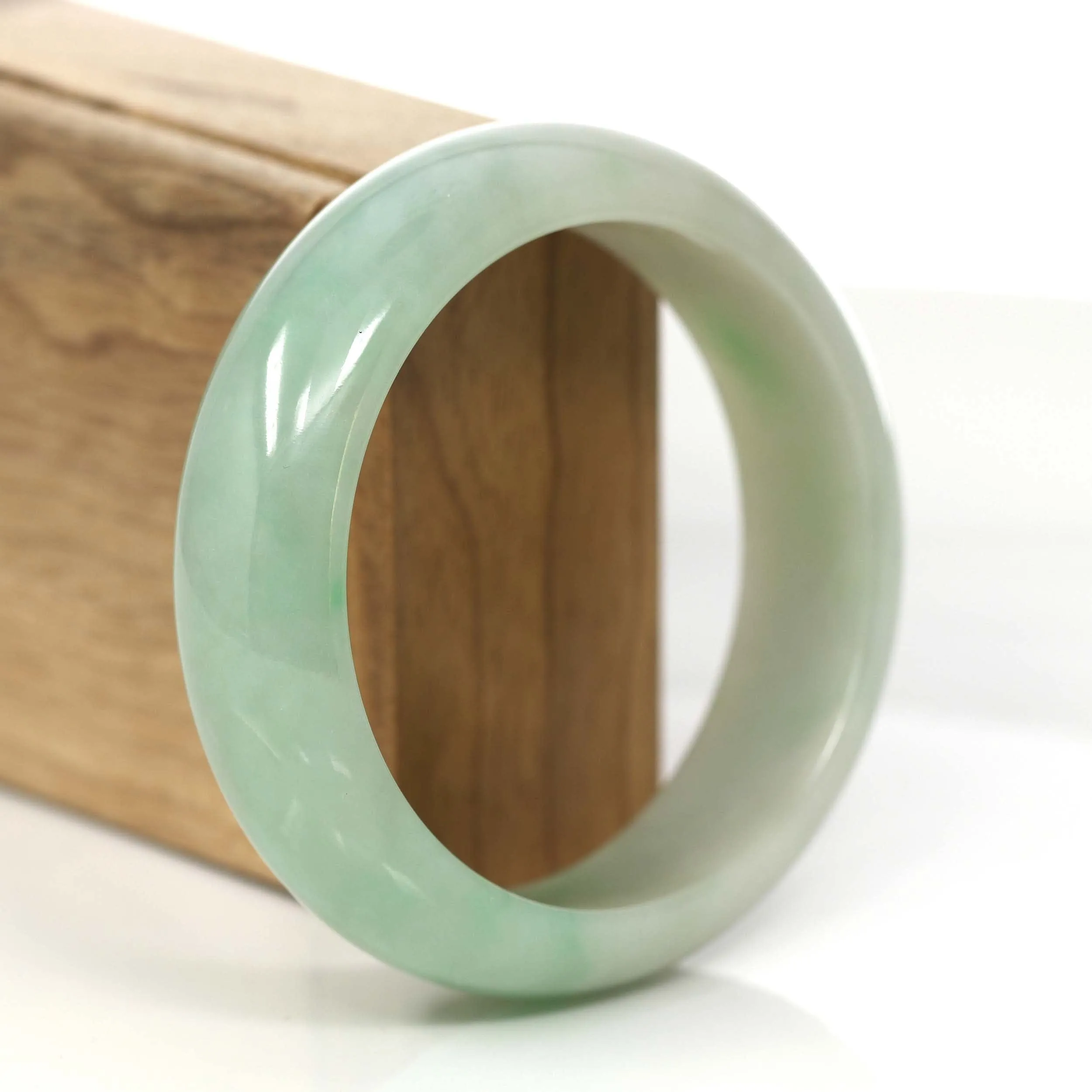 RealJade® Co. Classic Green Natural Jadeite Jade Wider Collectible Bangle Bracelet (59.61 mm) #793