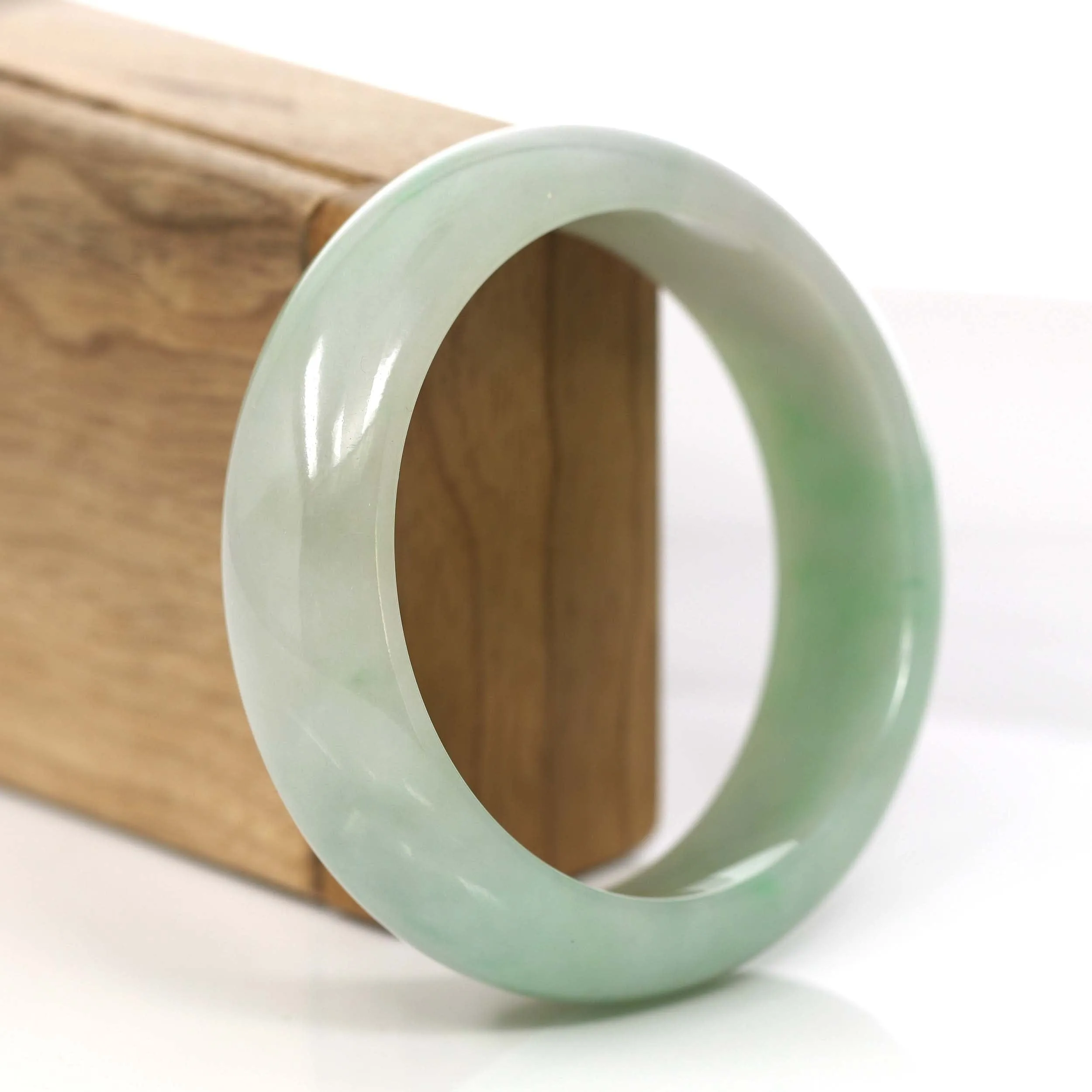 RealJade® Co. Classic Green Natural Jadeite Jade Wider Collectible Bangle Bracelet (59.61 mm) #793