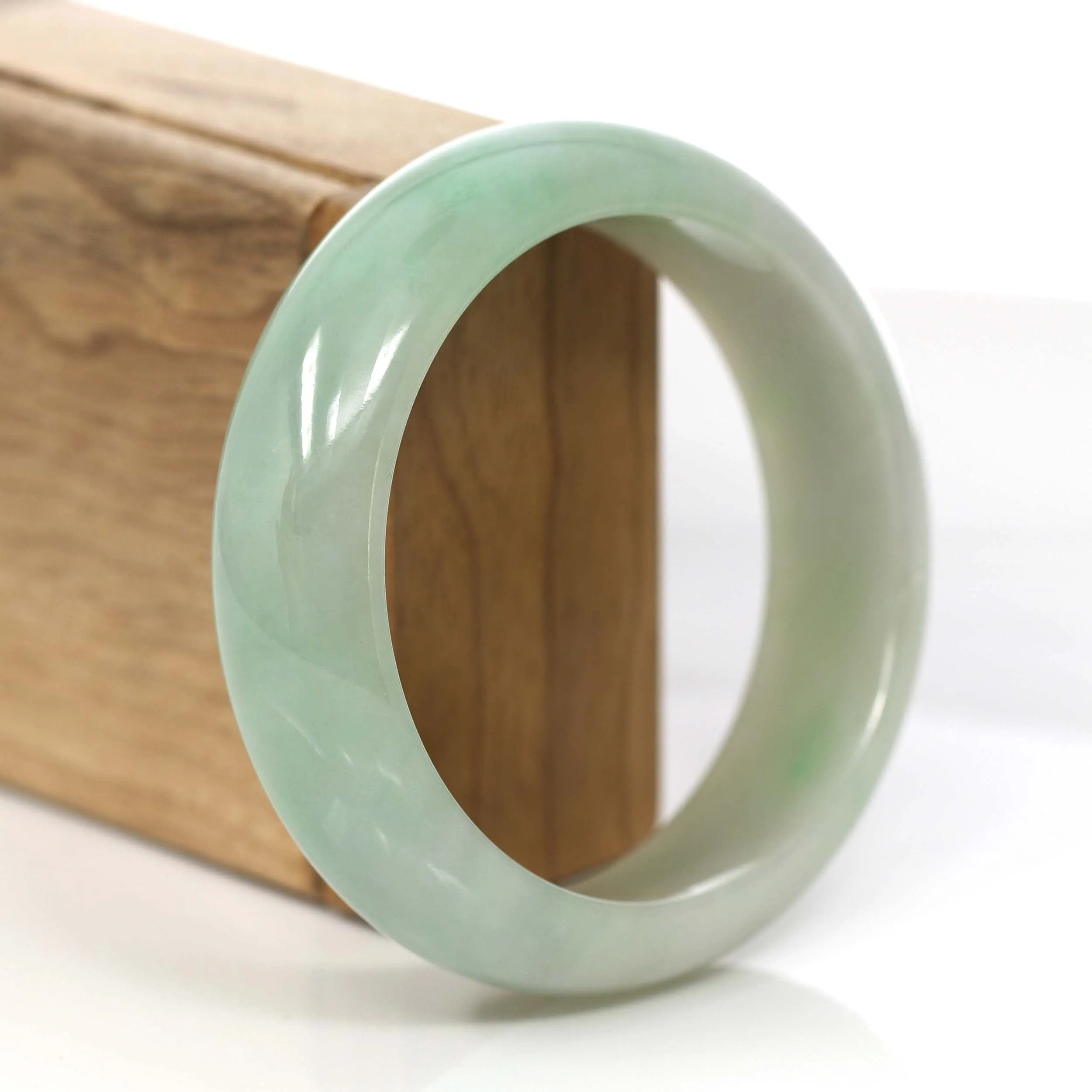 RealJade® Co. Classic Green Natural Jadeite Jade Wider Collectible Bangle Bracelet (59.61 mm) #793