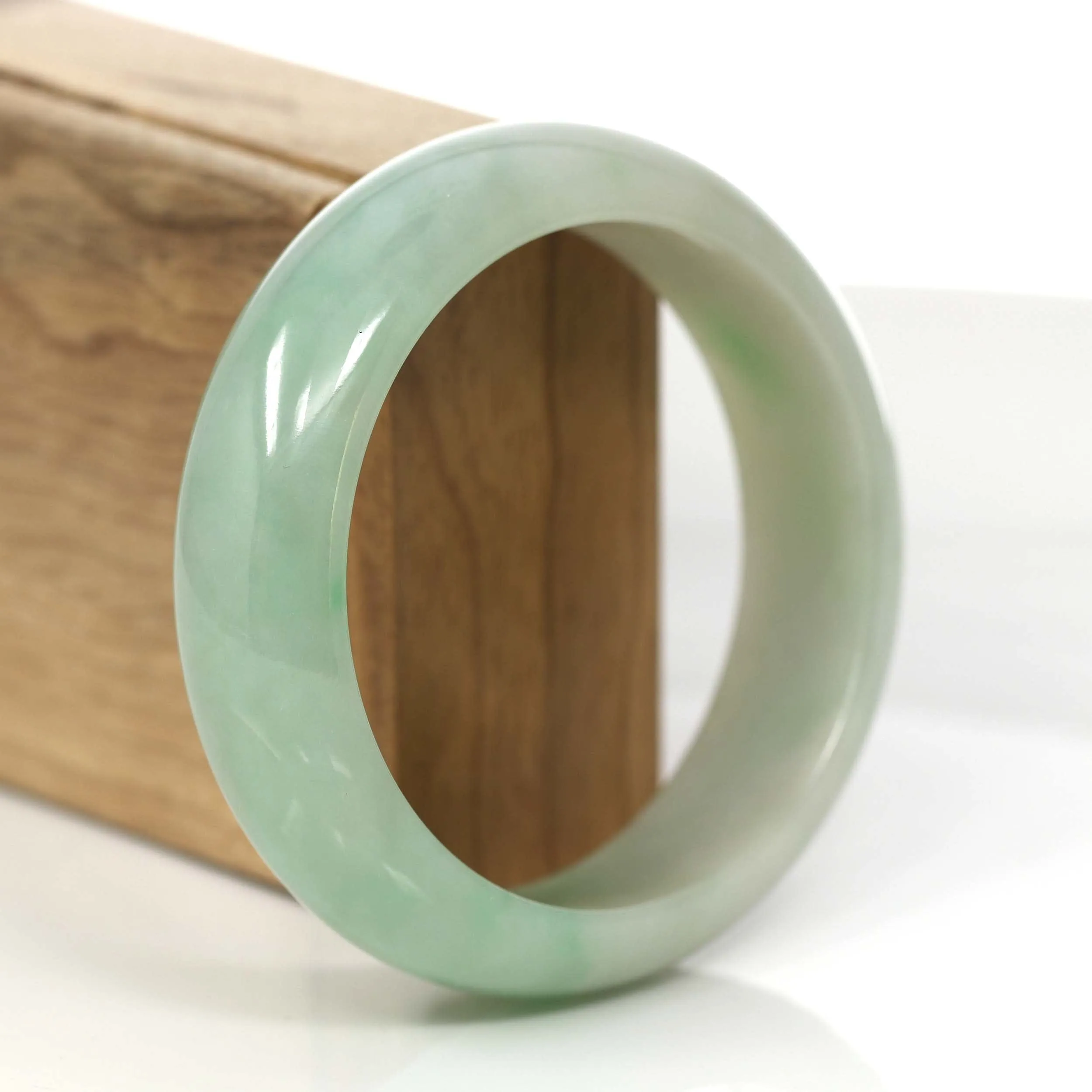 RealJade® Co. Classic Green Natural Jadeite Jade Wider Collectible Bangle Bracelet (59.61 mm) #793