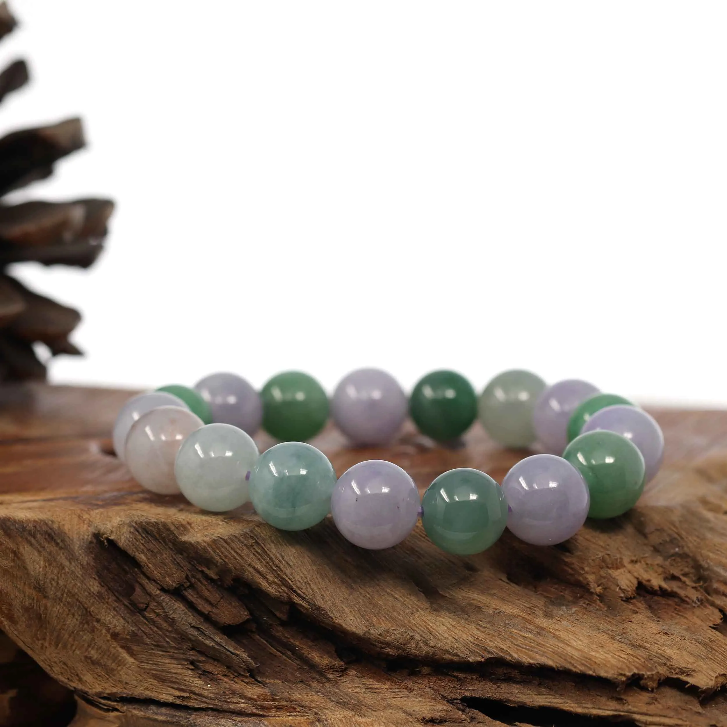 RealJade® Co. Genuine High end Jadeite Jade Round Multiple Colors Beads Bracelet ( 12 mm)