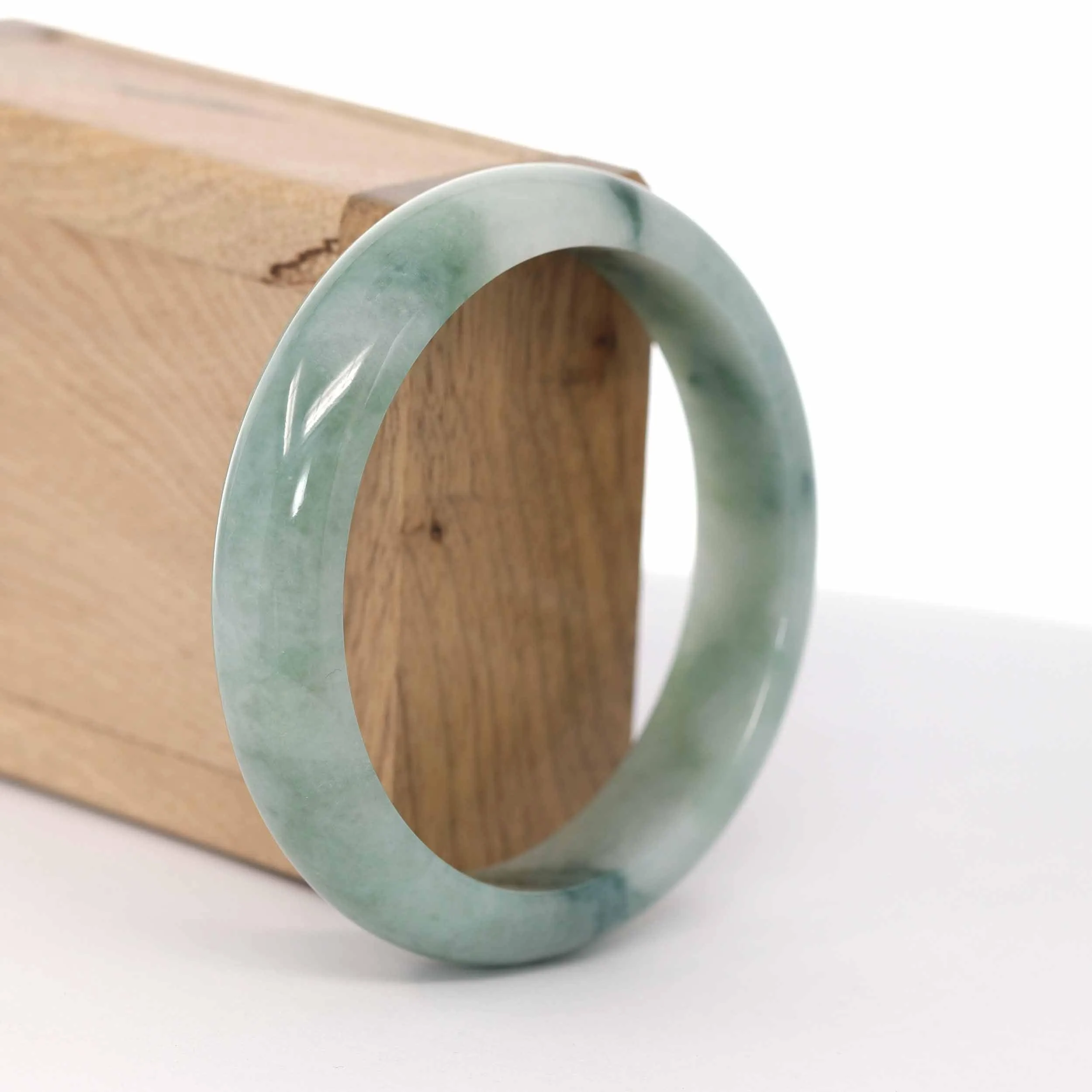 RealJade® Co. "Classic Bangle" Blue-Green Natural Burmese Jadeite Jade Bangle ( 59 mm ) #588