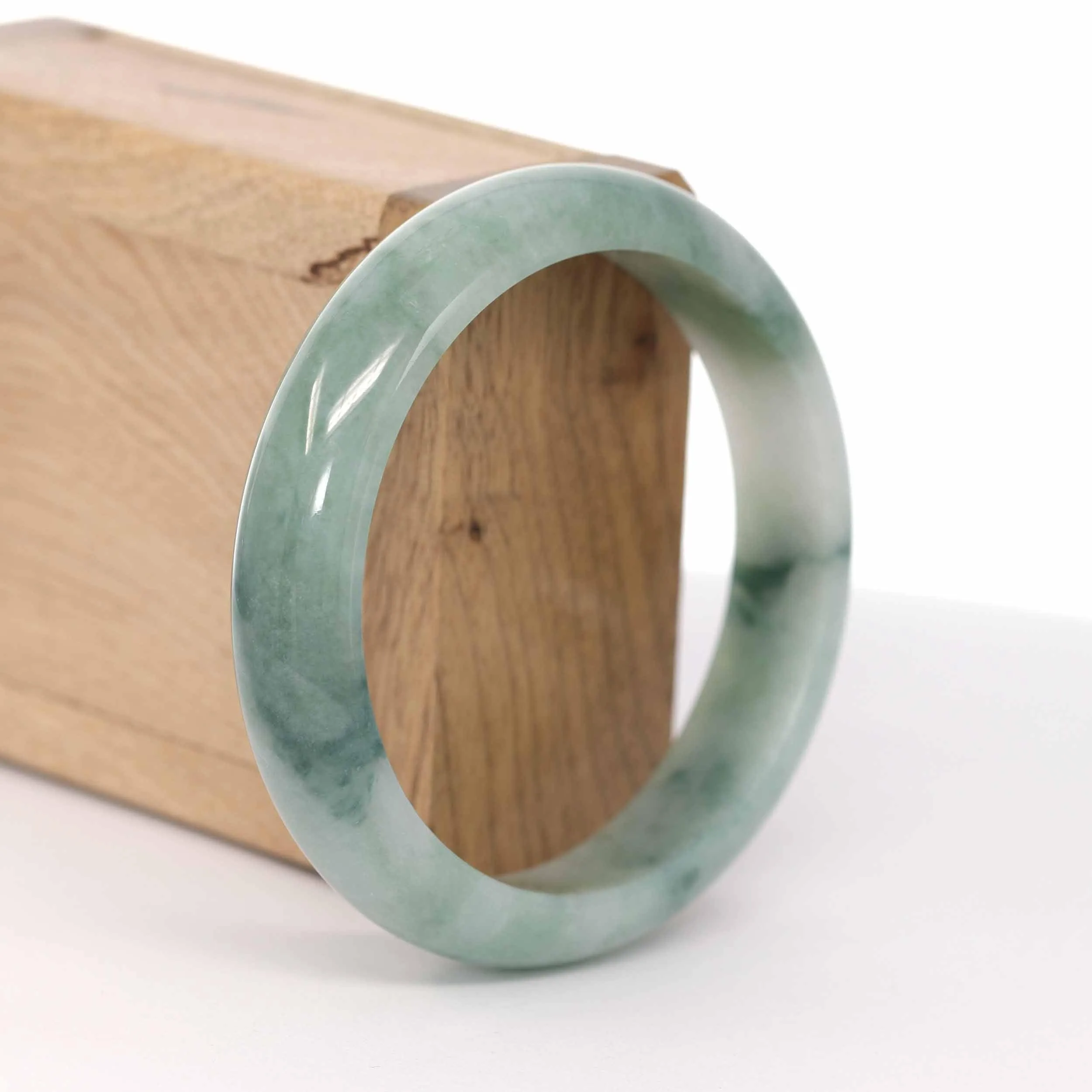 RealJade® Co. "Classic Bangle" Blue-Green Natural Burmese Jadeite Jade Bangle ( 59 mm ) #588