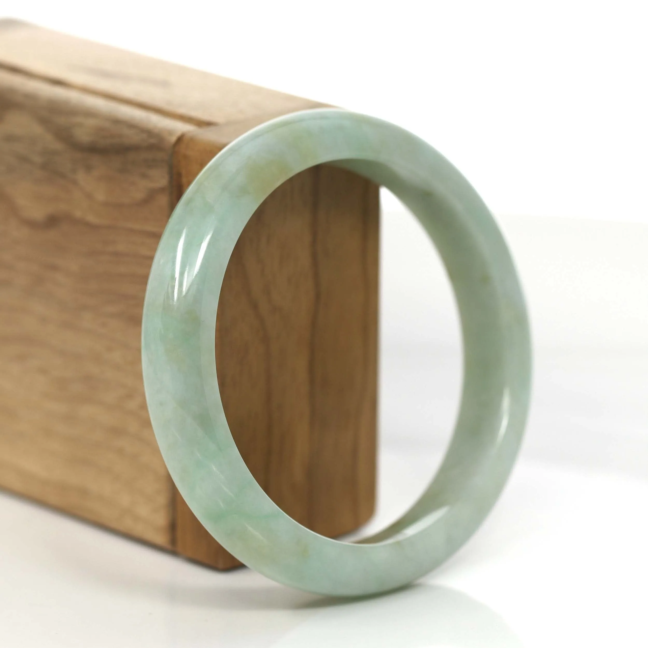 RealJade® Co.  "Classic Bangle" Yellow Green Natural Burmese Jadeite Jade Bangle (57.35 mm) #806