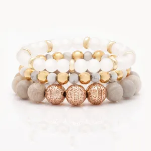 Rose Gold Chrysanthemum Bracelet with Howlite and White Jade Bracelet