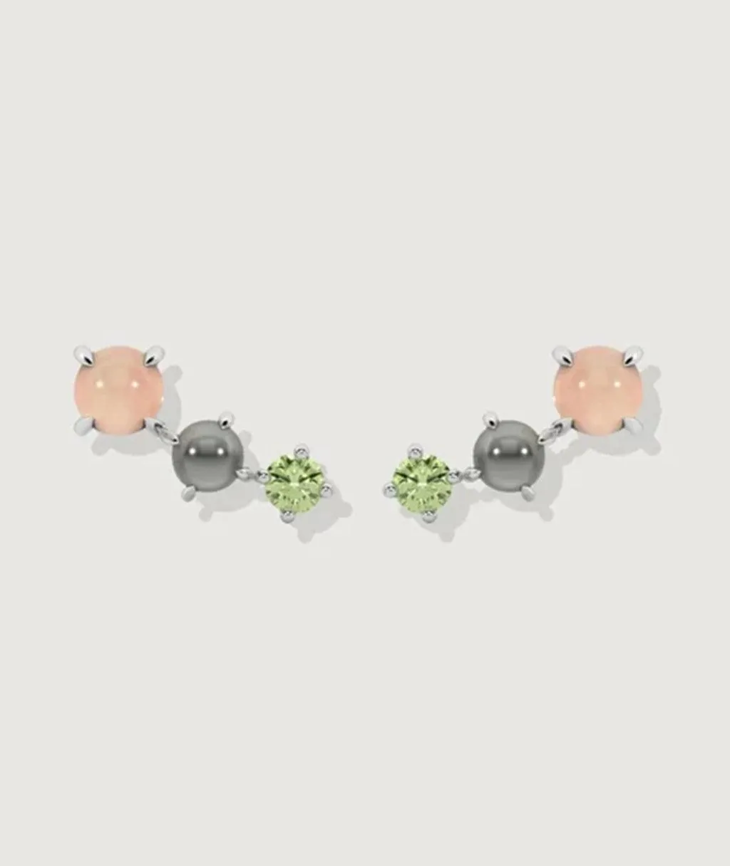 Rose Quartz, Peridot & Moonstone Tri-Stud