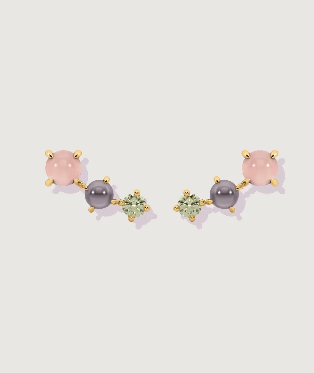 Rose Quartz, Peridot & Moonstone Tri-Stud