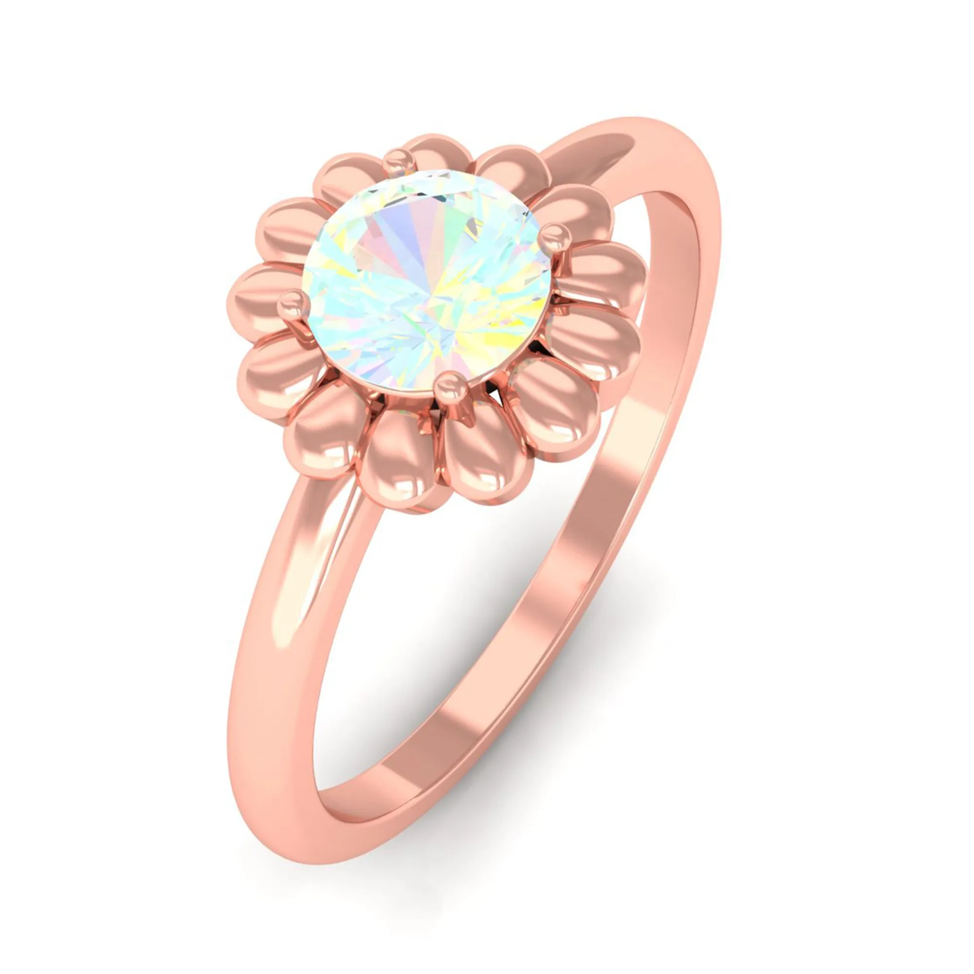 Round Cut Solitaire Ethiopian Opal Flower Ring