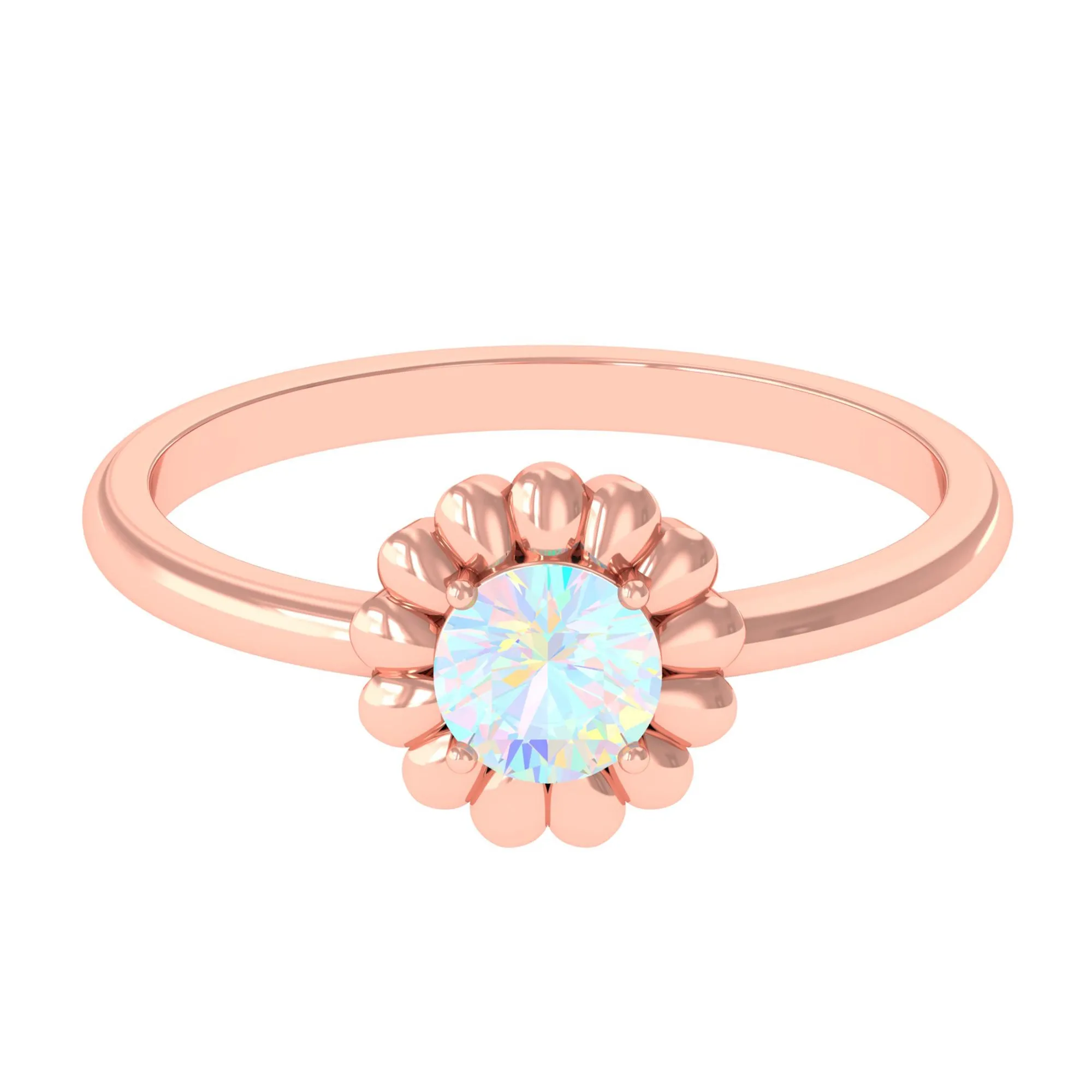 Round Cut Solitaire Ethiopian Opal Flower Ring