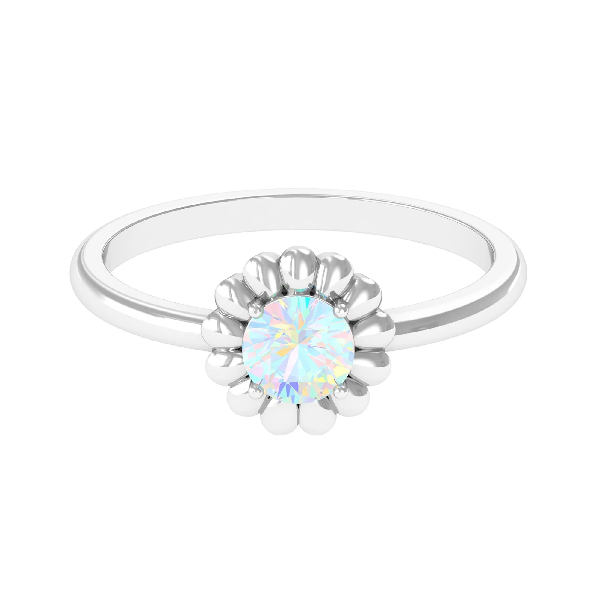 Round Cut Solitaire Ethiopian Opal Flower Ring