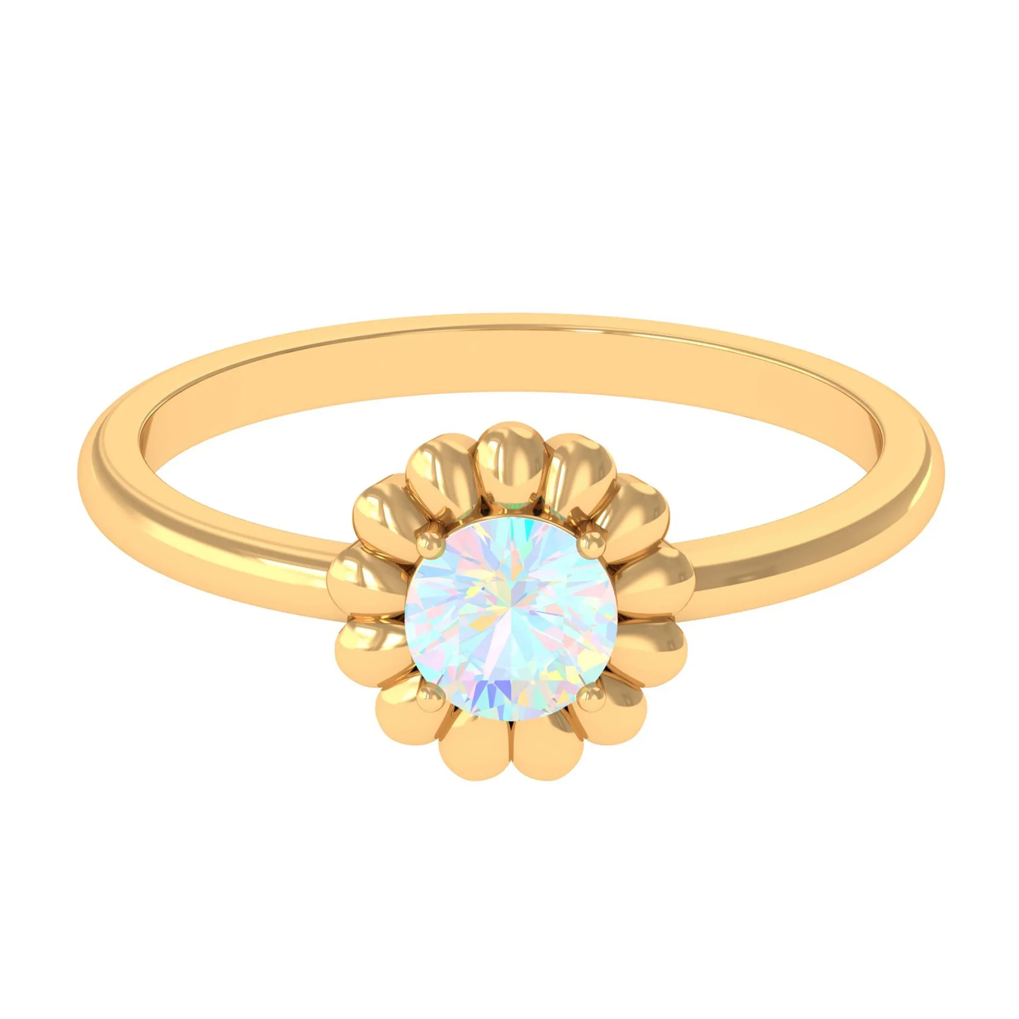 Round Cut Solitaire Ethiopian Opal Flower Ring