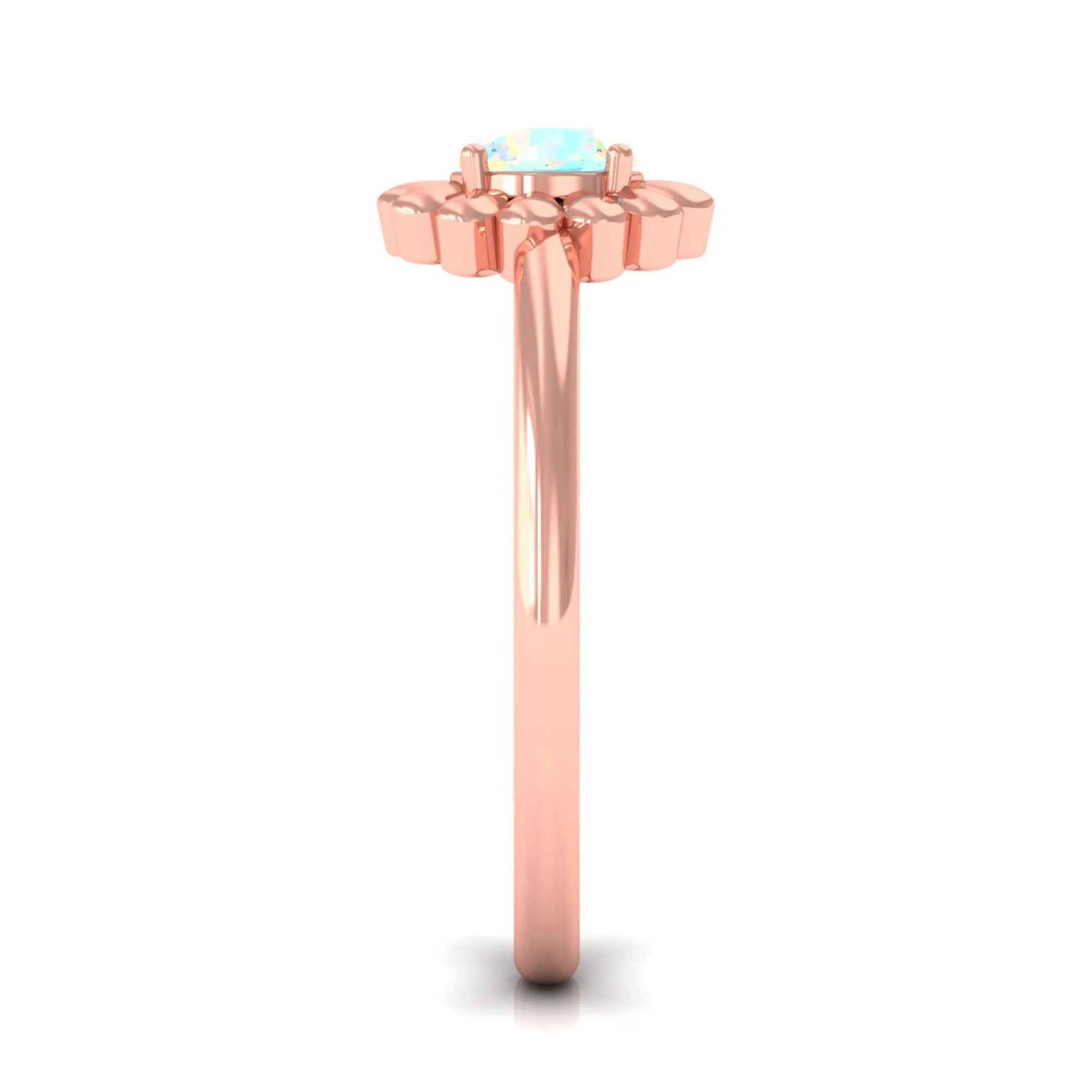 Round Cut Solitaire Ethiopian Opal Flower Ring