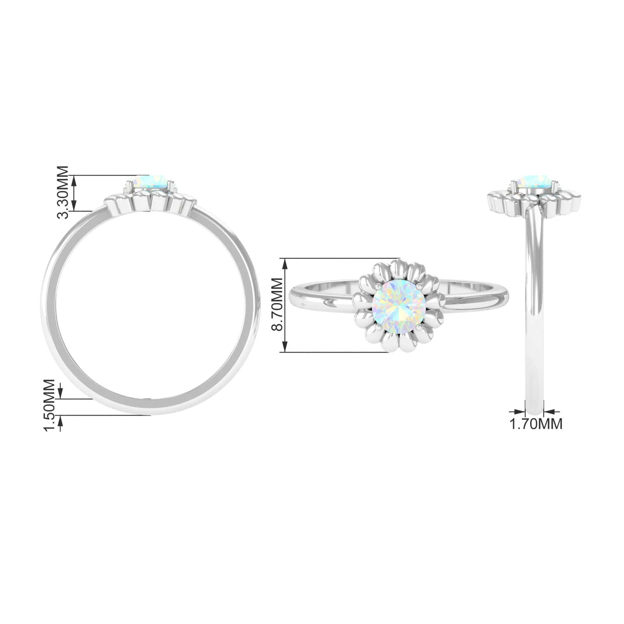 Round Cut Solitaire Ethiopian Opal Flower Ring