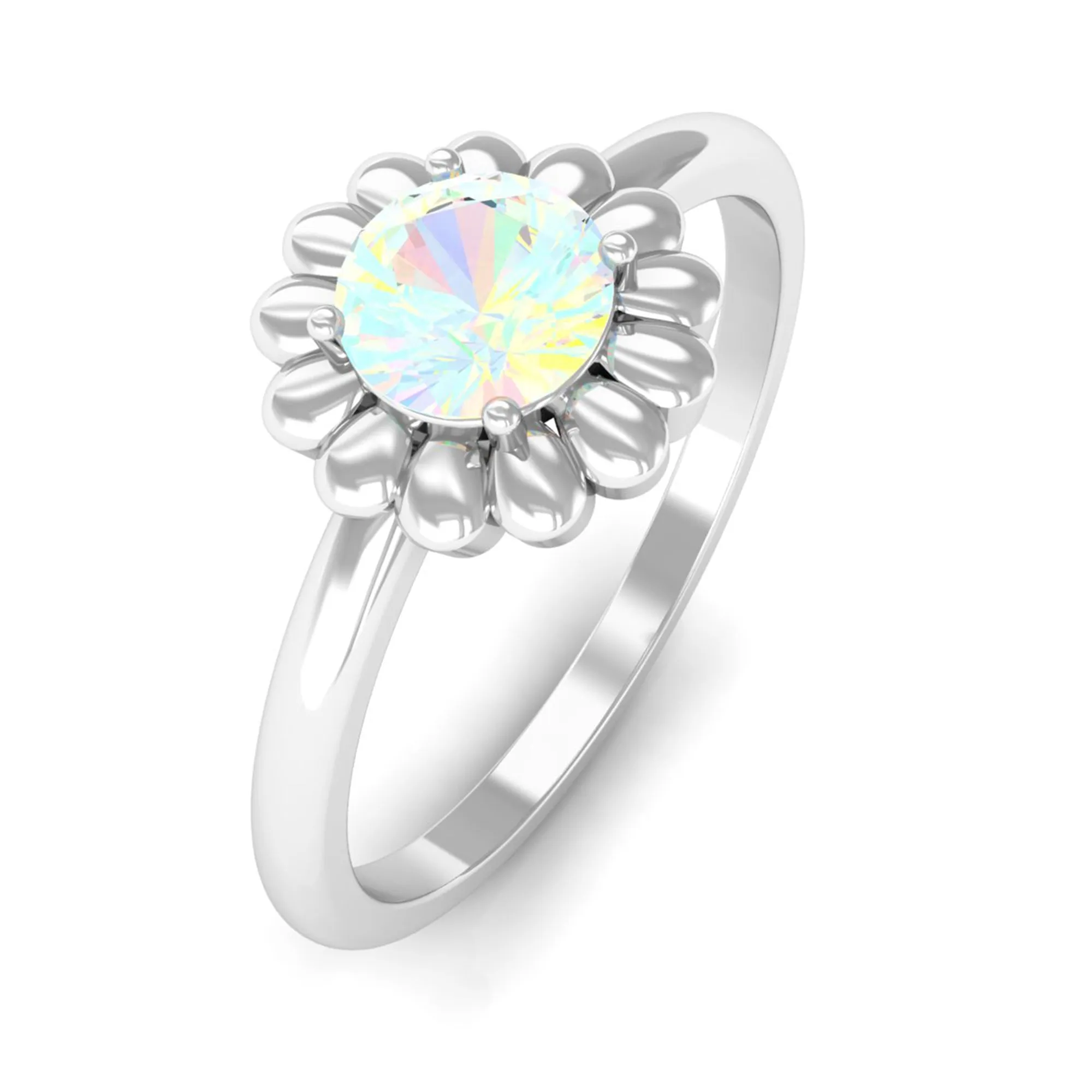 Round Cut Solitaire Ethiopian Opal Flower Ring