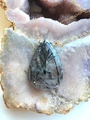 Rutilated Quartz - Black Tourmaline Pendent Necklace