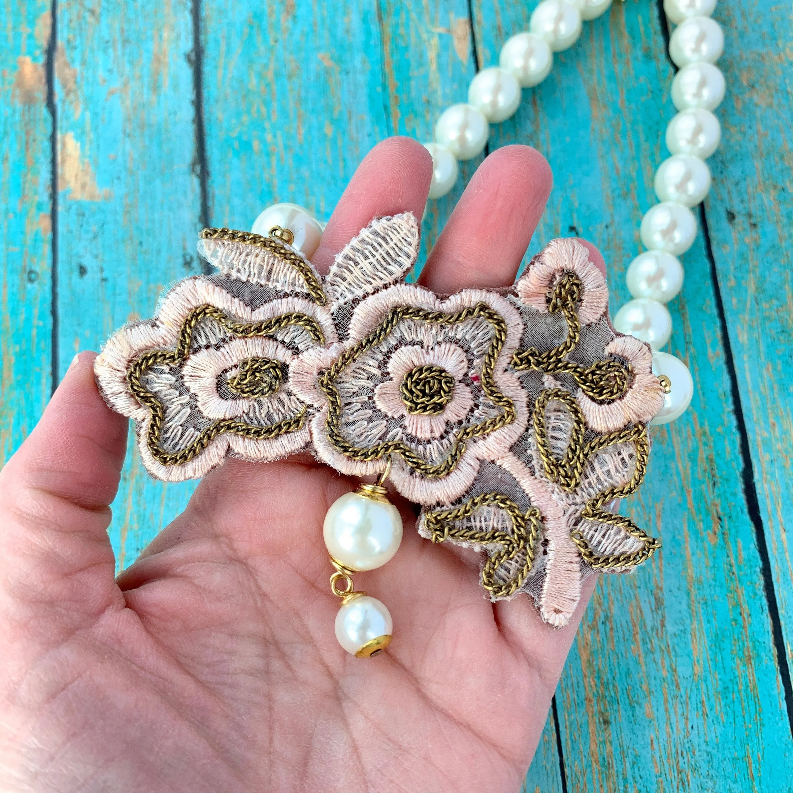 Silk Pearl and Chain Bib Necklace