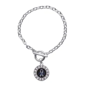 Silver ALS Awareness Circle Charm Toggle Bracelet