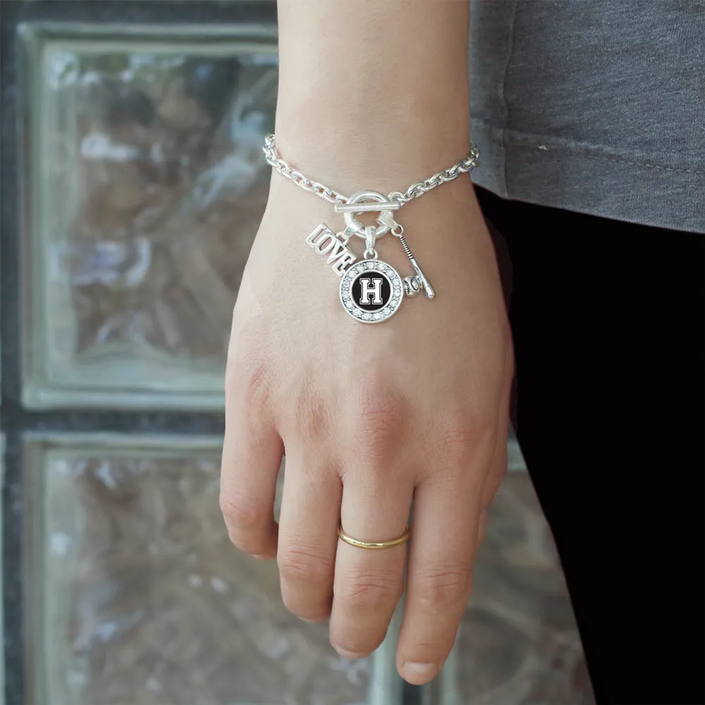 Silver Baseball Bat - Sports Initial H Circle Charm Toggle Bracelet