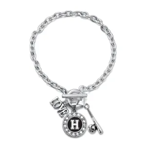 Silver Baseball Bat - Sports Initial H Circle Charm Toggle Bracelet