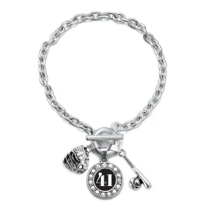 Silver Baseball/Softball - Sports Number 41 Circle Charm Toggle Bracelet