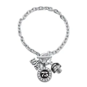 Silver Basketball Hoop - Sports Number 75 Circle Charm Toggle Bracelet