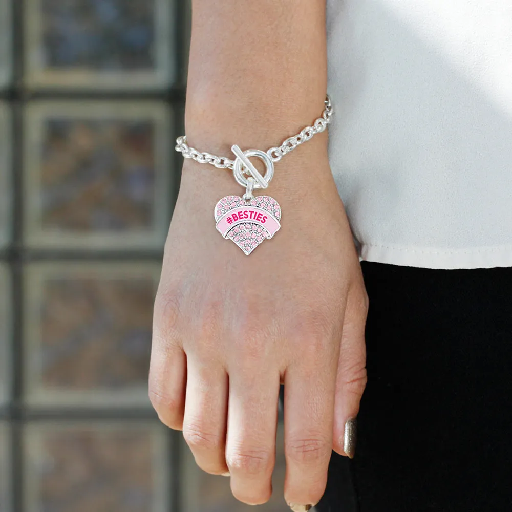 Silver #BESTIES Candy Pink Pink Pave Heart Charm Toggle Bracelet