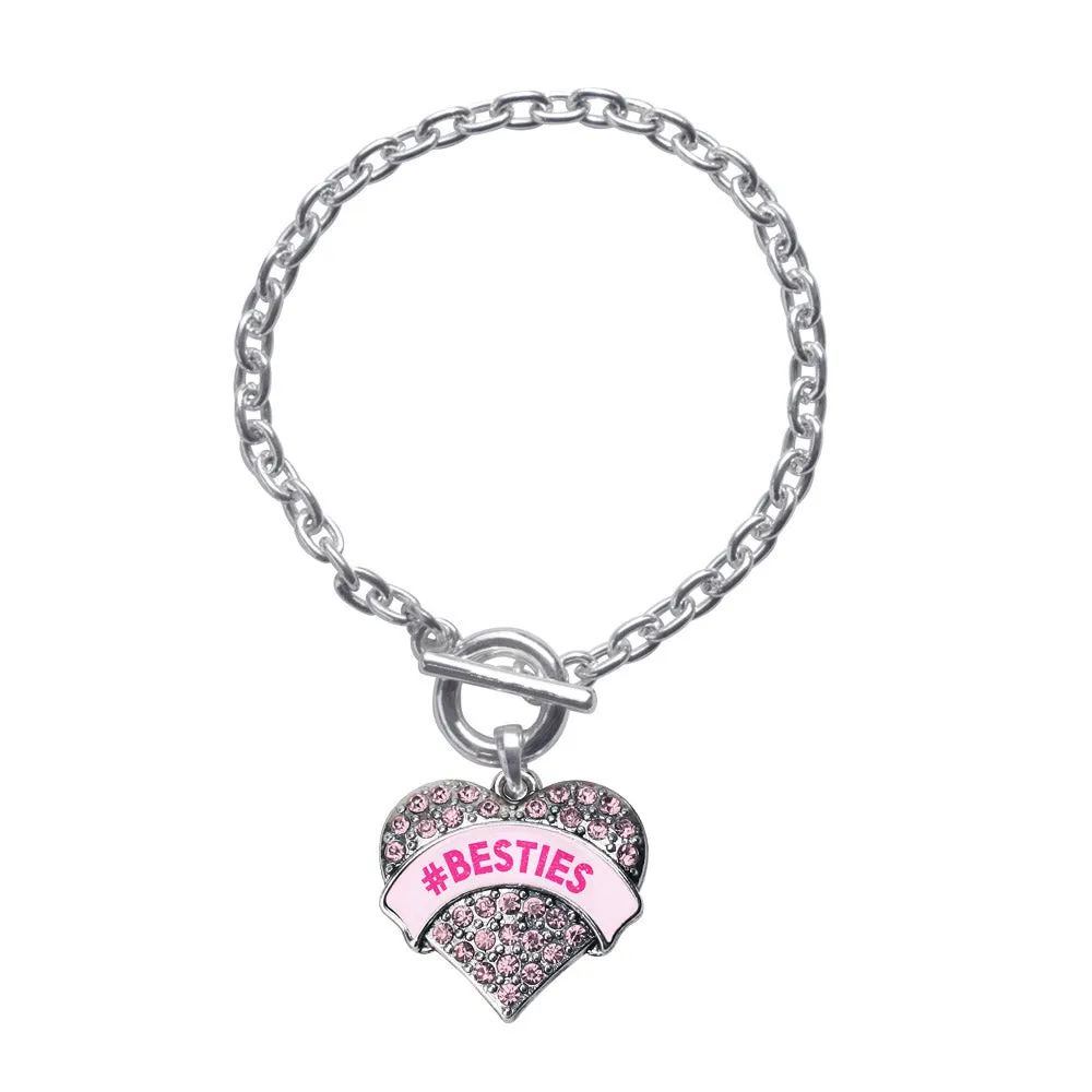 Silver #BESTIES Candy Pink Pink Pave Heart Charm Toggle Bracelet