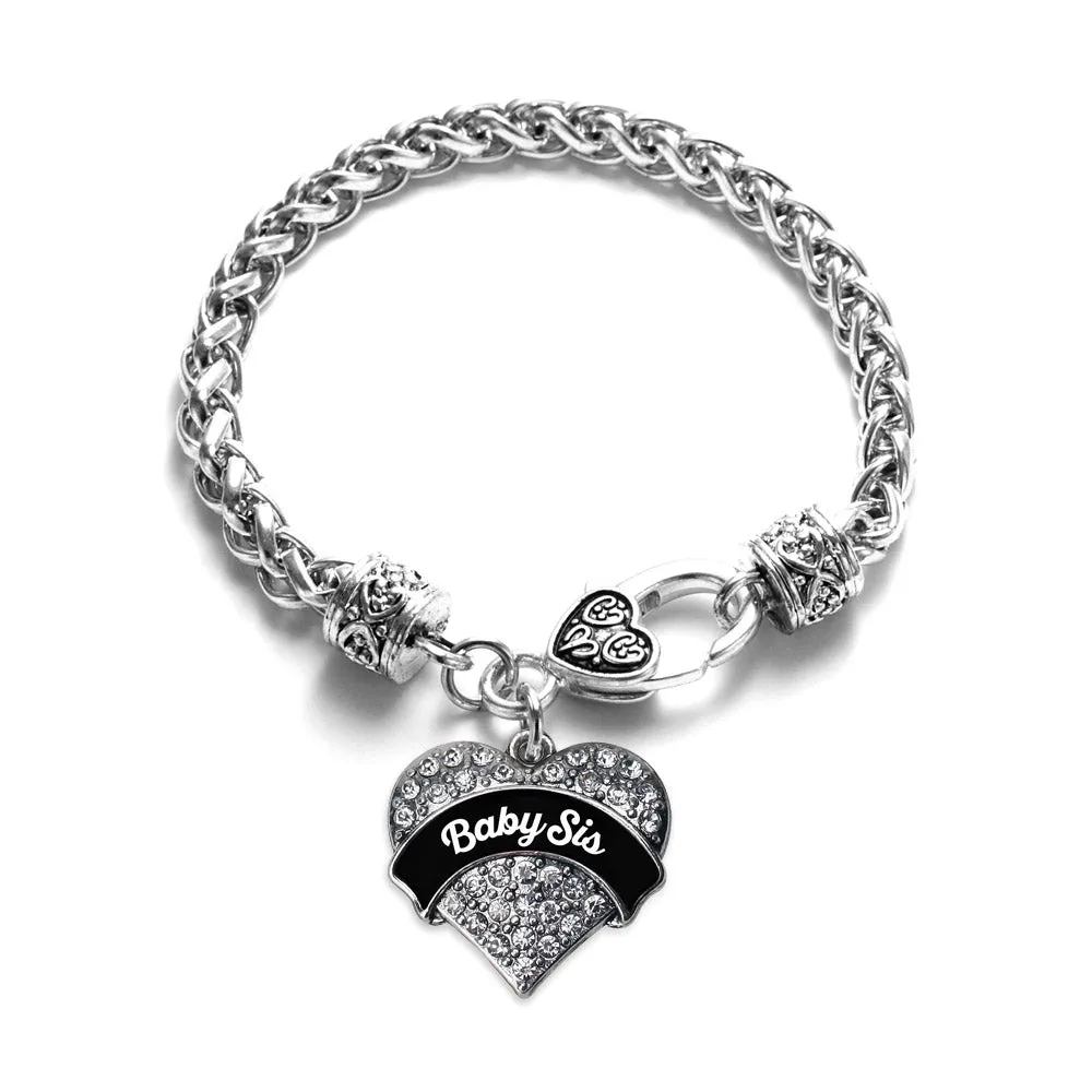 Silver Black and White Baby Sis Pave Heart Charm Braided Bracelet