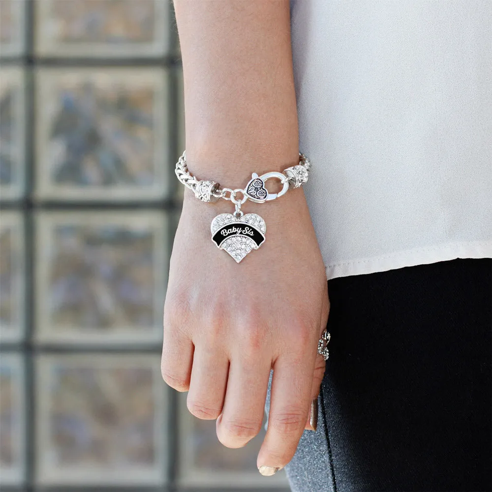 Silver Black and White Baby Sis Pave Heart Charm Braided Bracelet