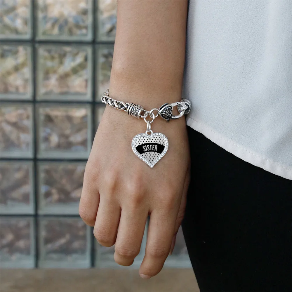 Silver Black Polka Dot Sister Open Heart Charm Braided Bracelet