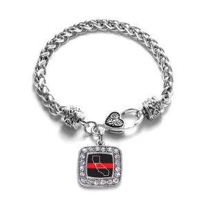 Silver California Thin Red Line Square Charm Braided Bracelet