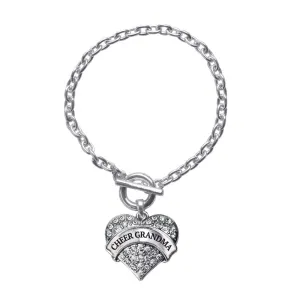 Silver Cheer Grandma Pave Heart Charm Toggle Bracelet