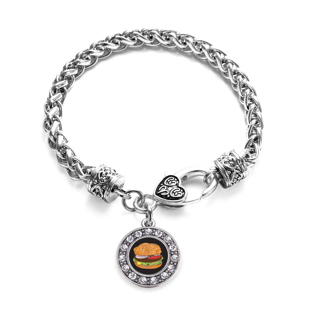 Silver Cheeseburger Circle Charm Braided Bracelet